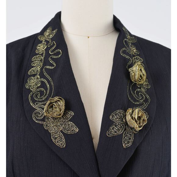 Vintage Carole Little Black Metallic Gold Peplum Jacket Top HEART Buttons M L - Picture 7 of 8